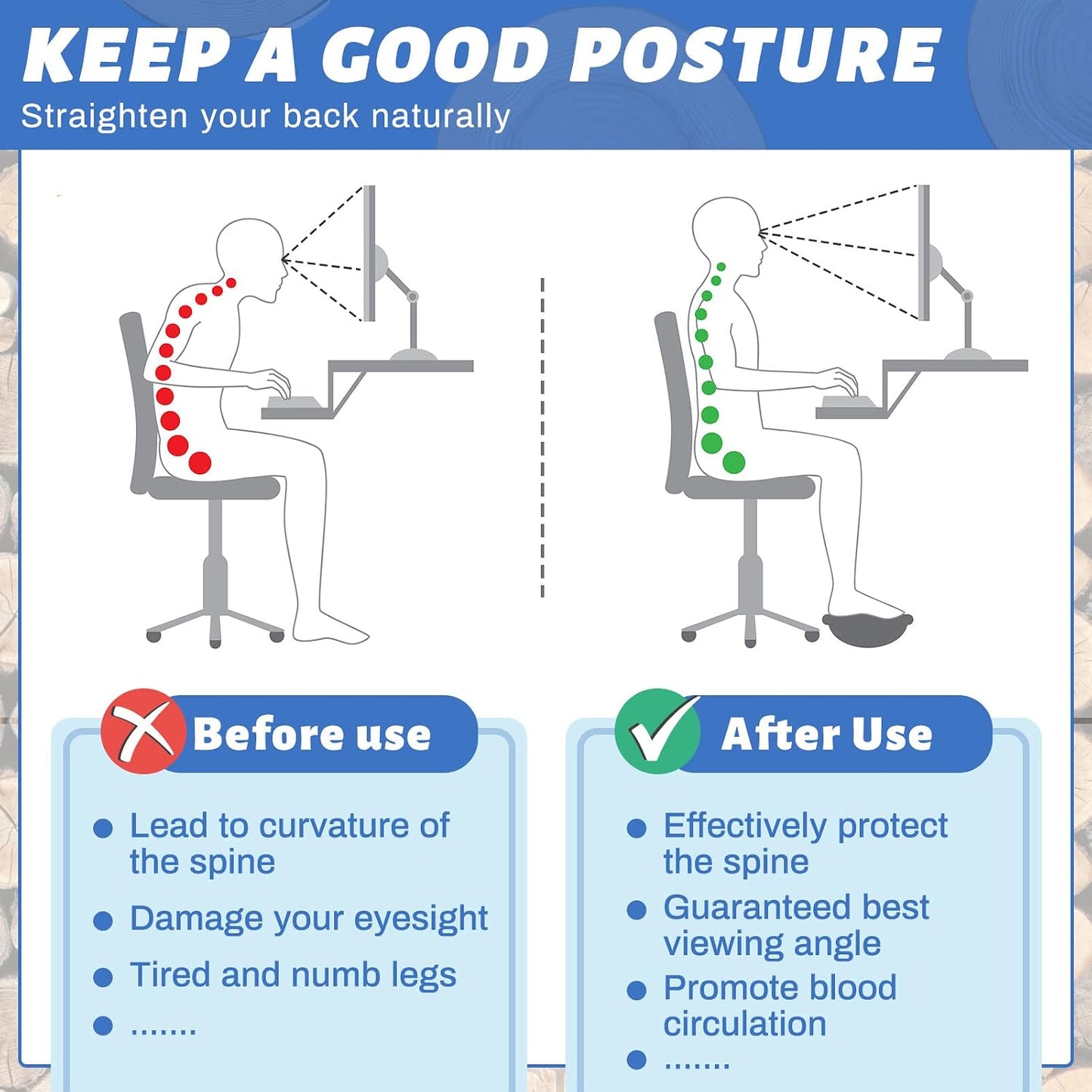 Ergonomic Wood Foot Rest for Enhanced Circulation Under Desk Wood Footrest Stool Rocker Balance Board for Supporting Relieving Leg Pressure, Home and Office Use, 15.8 x 11 x 4.3 Inches