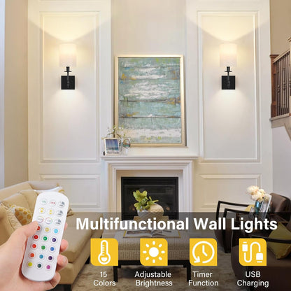 Battery Operated Wall Sconces Set of 2, Rechargeable Sconces with Remote