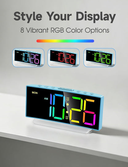 Cadmos Digital Alarm Clock - Extra Loud for Heavy Sleepers Adults Teens Kids, Rainbow Bedside Clock for Bedrooms, Large Display, 7 Color Night Light, Weekday & Weekend, 12/24h (Black+Dynamic)