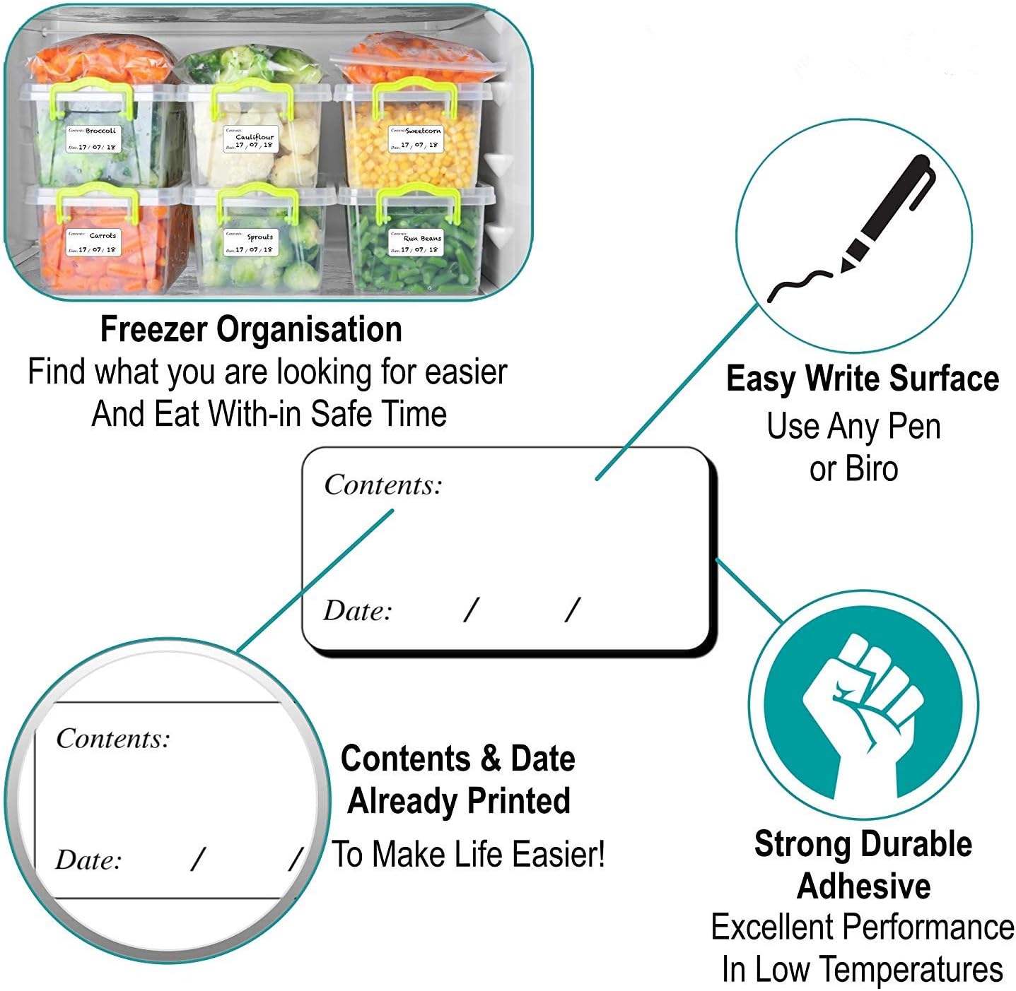 Hybsk Removable Freezer Labels Easy Peel Off - Frozen Food Storage Labels that Leave No Sticky Residue After Use (Type 1)