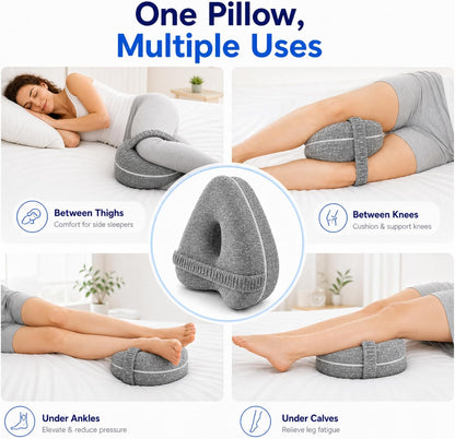 Alignment Pillow for Side Sleepers, Memory Foam Knee Pillow with Adjustable Strap, High-Density Leg Support for Hip, Back & Knee Pain Relief, Durable Side Sleeping Cushion (Navy Blue with White Dots)