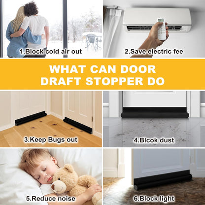 HomeProtect Door Draft Stopper Weather Stripping Door Seal Under Door Sweep Block Cold Air Gaps Front Soundproof Draft Blocker for Bottom of Door Suitable for Interior/Exterior,White