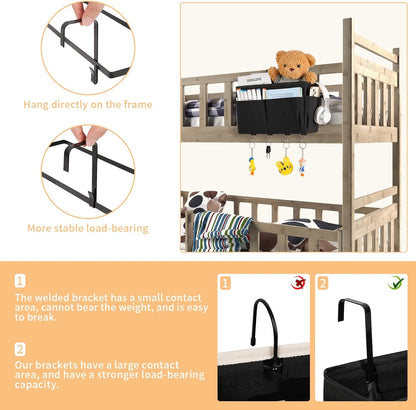 Bedside Caddy Organizer 5 Pockets and 4 Hooks for Bunk Bed Pink