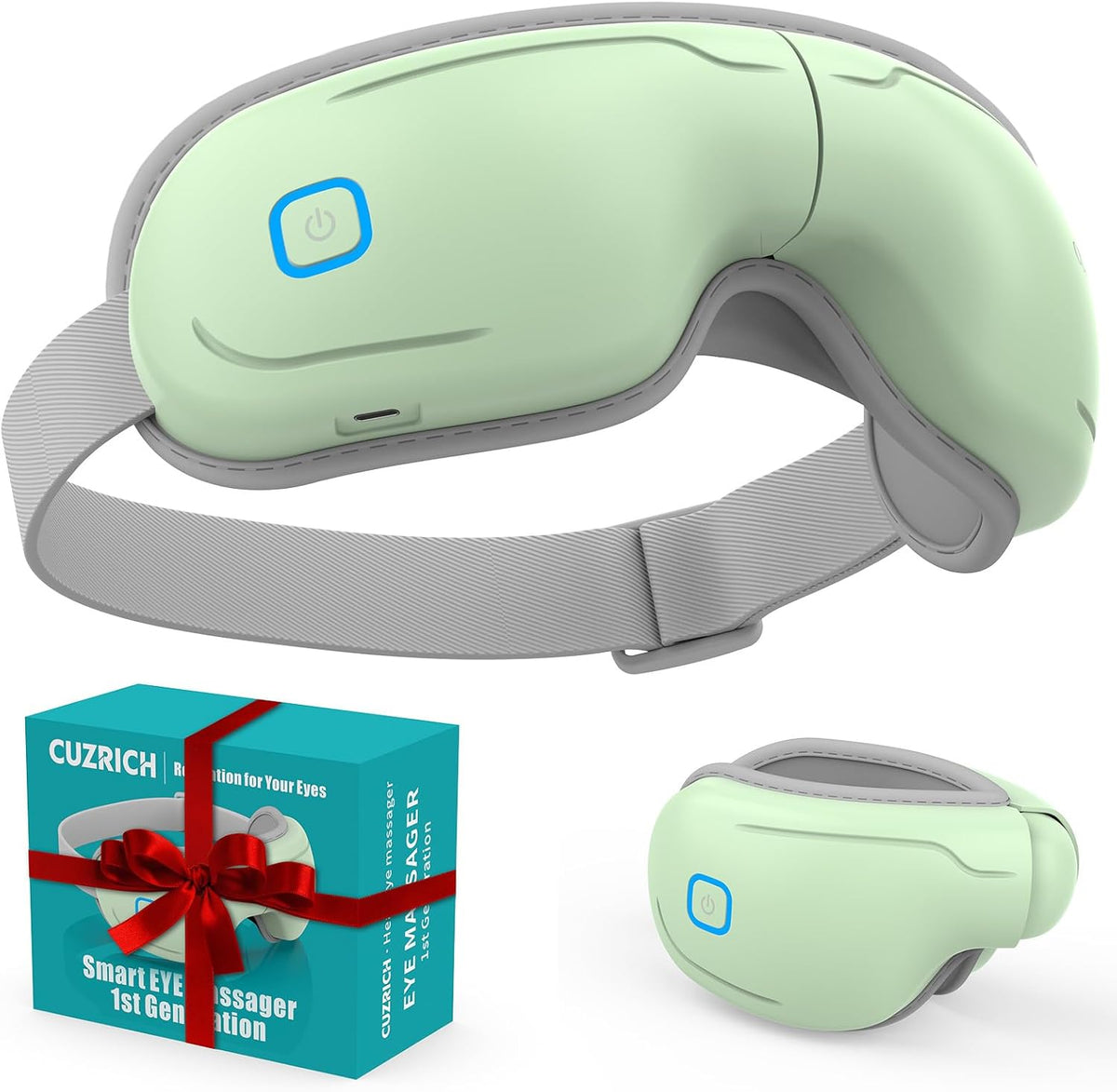 Eye Massager with Heat and Compression - Avocado Green Heated Eye Mask with Vibration, Bluetooth Music, 6 Modes, Rechargeable 1200mAh Battery for Eye Strain, Dry Eyes, Migraines Relief