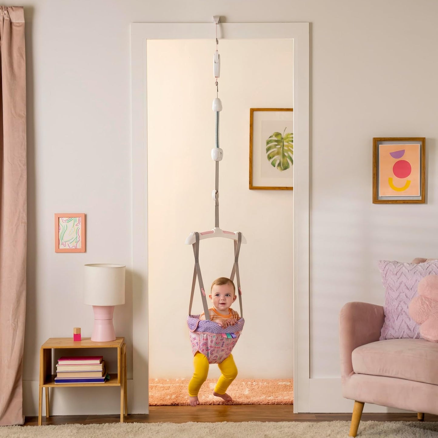 Bright Starts Playful Parade Door Jumper for Baby with Adjustable Strap, 6 Months and Up, Max Weight 26 lbs