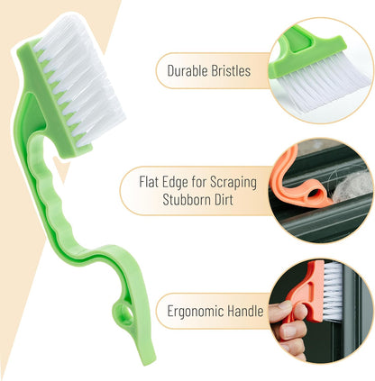 Slick- Window Track Cleaning Brush, 2 Pack, Yellow/Purple Ergonomic Handle, Built-in Scraper, Multipurpose, Window Track Cleaning Tools