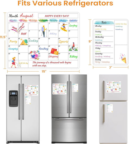 Dry Erase Magnetic Calendar for Refrigerator - 15"x 11.5" Monthly Calendar Whiteboard + 9" x 7" Weekly Planning Board, Fridge Calendar Magnet