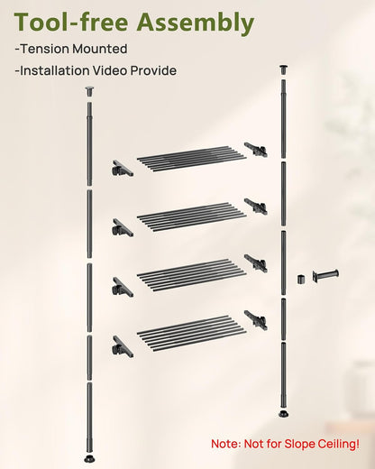 ALLZONE Adjustable Over The Toilet Storage Shelf, 4-Tier Ample Bathroom Organizer and Storage, Tension Mounted Above Toilet Storages Cabinet for Versatility, Fits 66-113 Inch Heights, Black