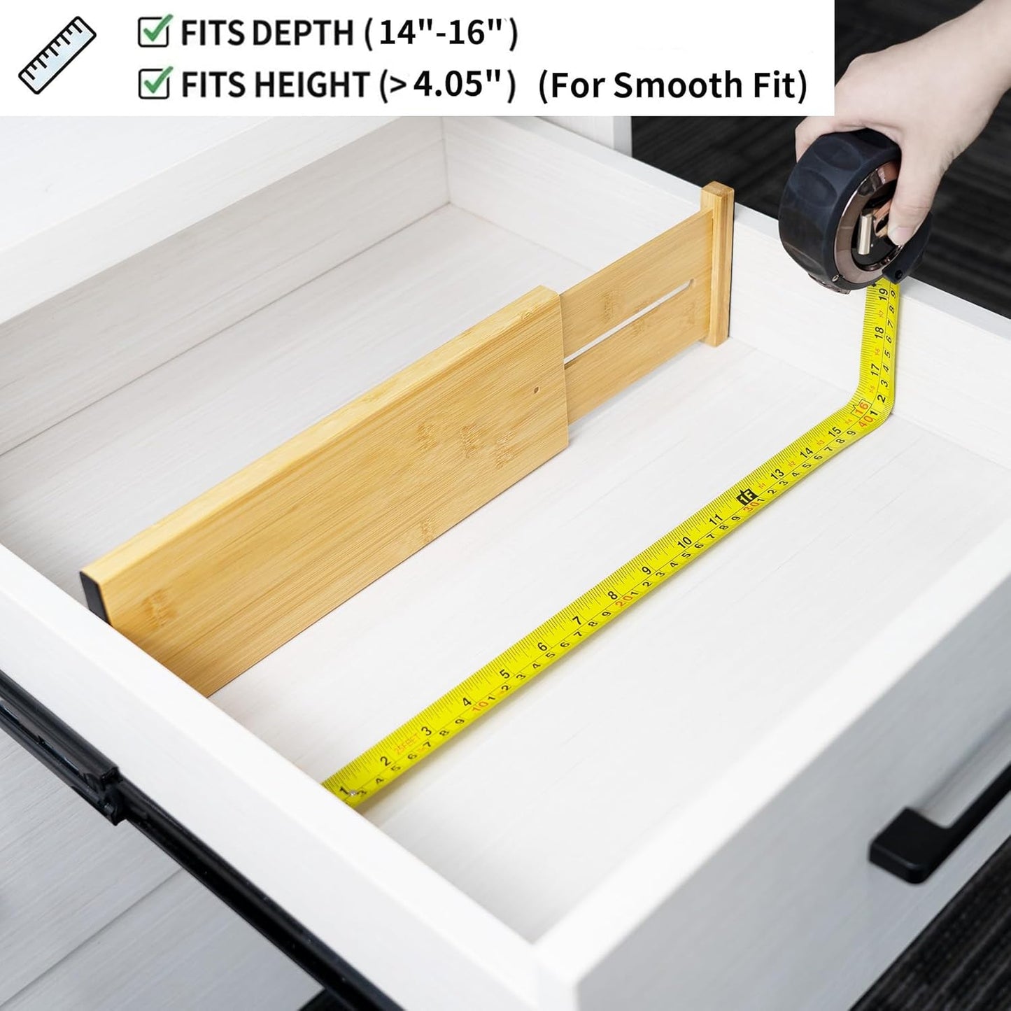 Utoplike 4 Pcs Bamboo Kitchen Drawer Dividers, Large Drawers Organizers | Adjustable Spring Loaded Expandable Organization, Works in Dresser, Bathroom, Bedroom, Office, Fit 17.8"-20.6" Drawer, 2.4"H