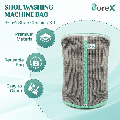 Shoe Washing Machine Bag with Zippered Pocket | Durable Mesh Sneaker Laundry Bag with 2 Laundry Balls & Shoe Washing Brush, Heavy Duty Zipper, No Color Transfer (White)