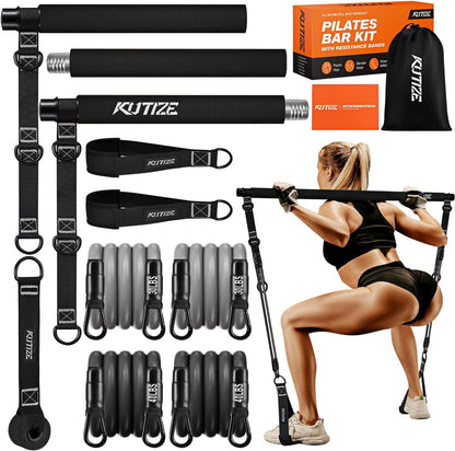 KUTIZE Pilates Bar Kit with Resistance Bands, Pilates Equipment, Multifunctional Pilates Bar for Women & Men, Pilates kit for Hip, Back, Arm, Full-Body Workouts, Home Gym Strength Training Equipment