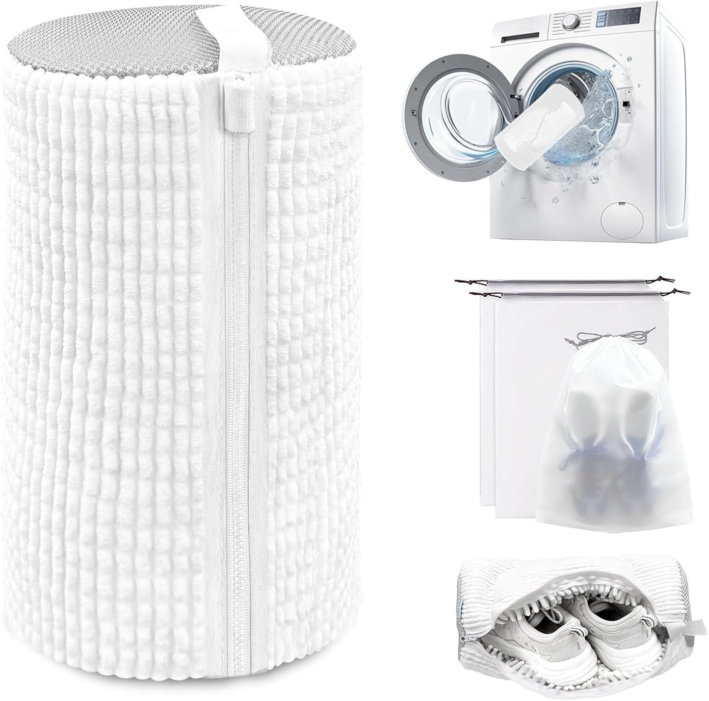 Shoe Washing Machine Bag,Laundry Shoe Bag for Washer and Dryer,Reusable Shoe Cleaning Bag for Sneakers,Tennis Shoes,With Self-locking Zipper, Microfiber Inside,Include Shoe Bag (Pro Grey - 1 Pack)