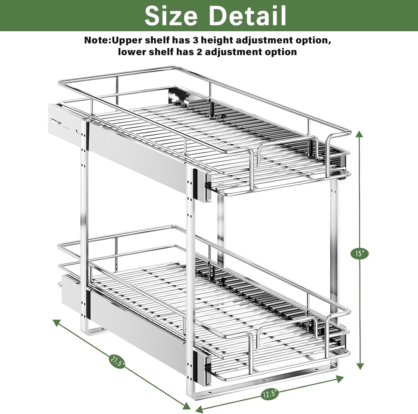 LOVMOR 2 Tier Individual Pull Out Cabinet Organizer 11" W x 18" D, Slide Out Kitchen Cabinet Storage Sliding Shelves