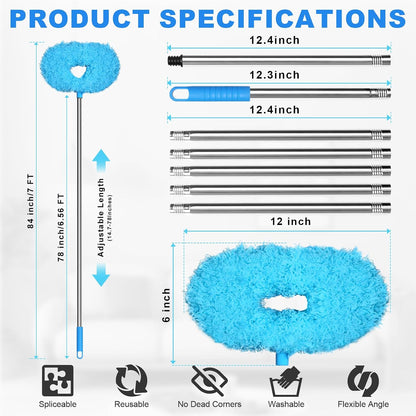 Storystore Ceiling Fan Cleaner Duster, Adjustable Microfiber Duster | 4.2FT Fan Cleaner with 13-50" Pole for Cleaning Fan Blades, Cobwebs, Walls, Doors and Windows, Brush for Dust Removal