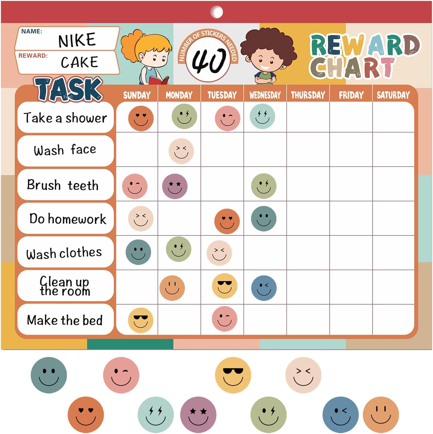 ANSTROUT Boho 32 Chore Charts Behavior Reward Chart System,Sticker Chore Chart Pad for Students with 2328 Stickers, 12.2" x 9.8" Magnetic Reward Chart to Develop Responsibility & Good Habits.