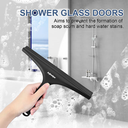 Shower Squeegee for Glass Doors, 10 Inch Bathroom Squeegee for Shower Glass | Streak Free No Squeak, Anti-Rust, All Purpose Glass Squeegee with Hook, Tile Walls, Mirror, Window, Car, Water & Soap Removal