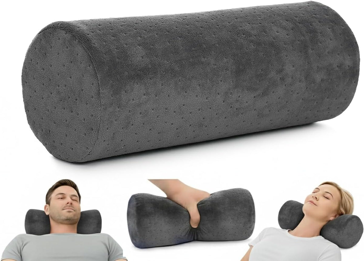 AllSett Health Firm Cervical Neck Roll Memory Foam Pillow, Bolster Pillow, Round Neck Support for Sleeping | Bolster for Bed, Legs, Back and Yoga