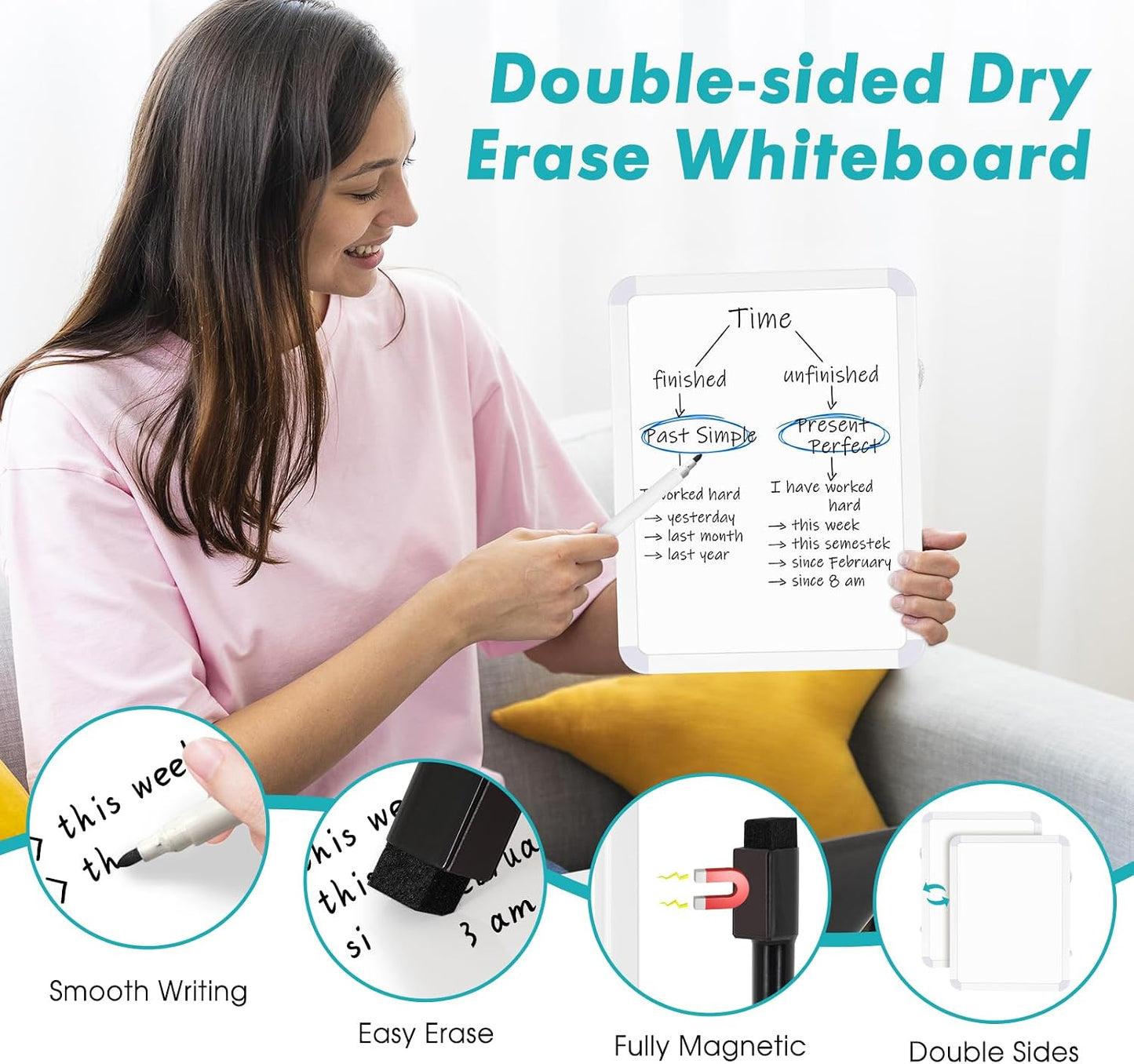 Magnetic Dry Erase Whiteboard for Fridge, 12"x8" Small White Board for Refrigerator, Grocery List & Meal Planner Kitchen Organizer with Stain Resistant Technology, Includes 3 Markers & Eraser