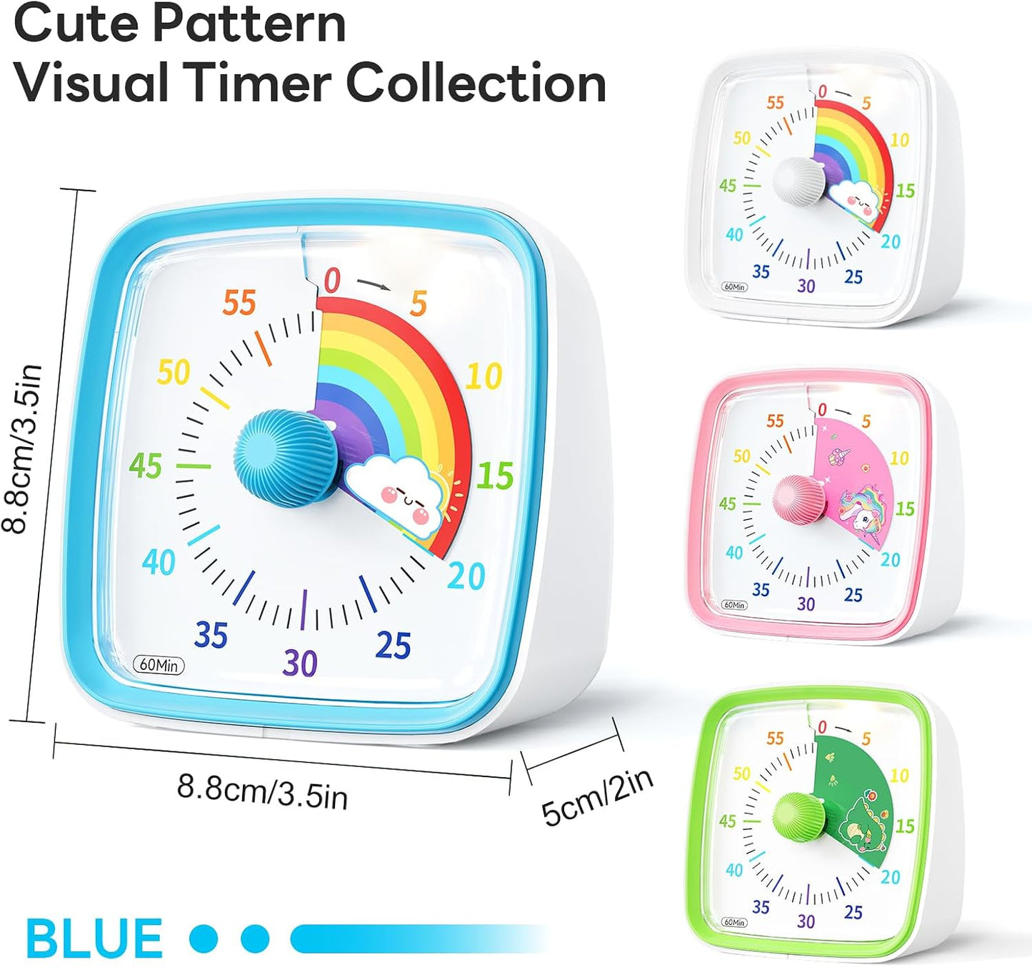 Yunbaoit Visual Timer with Night Light, 60 Minute Countdown, Light Blue | 3 Alarm Modes, Mute Flash, for Kids and Adults, Time Management Tool for Classroom, Home, School, and Work