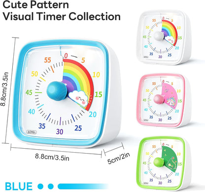 Yunbaoit Visual Timer with Night Light, 60 Minute Countdown, Light Blue | 3 Alarm Modes, Mute Flash, for Kids and Adults, Time Management Tool for Classroom, Home, School, and Work