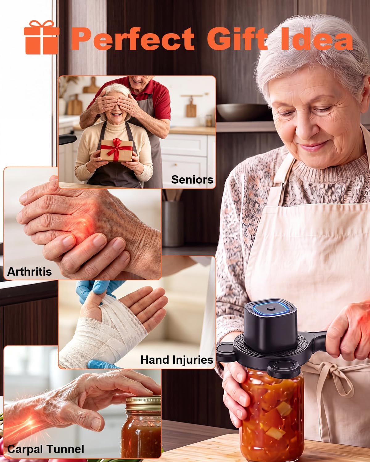 Electric Jar Opener with Non-Slip Grip for Seniors with Arthritis | 2-in-1 Automatic Jar & Bottle Opener Rechargeable, Easy Twist Off Lid Opener for Beer, Jar, Fits 1''-3.5'' Cap