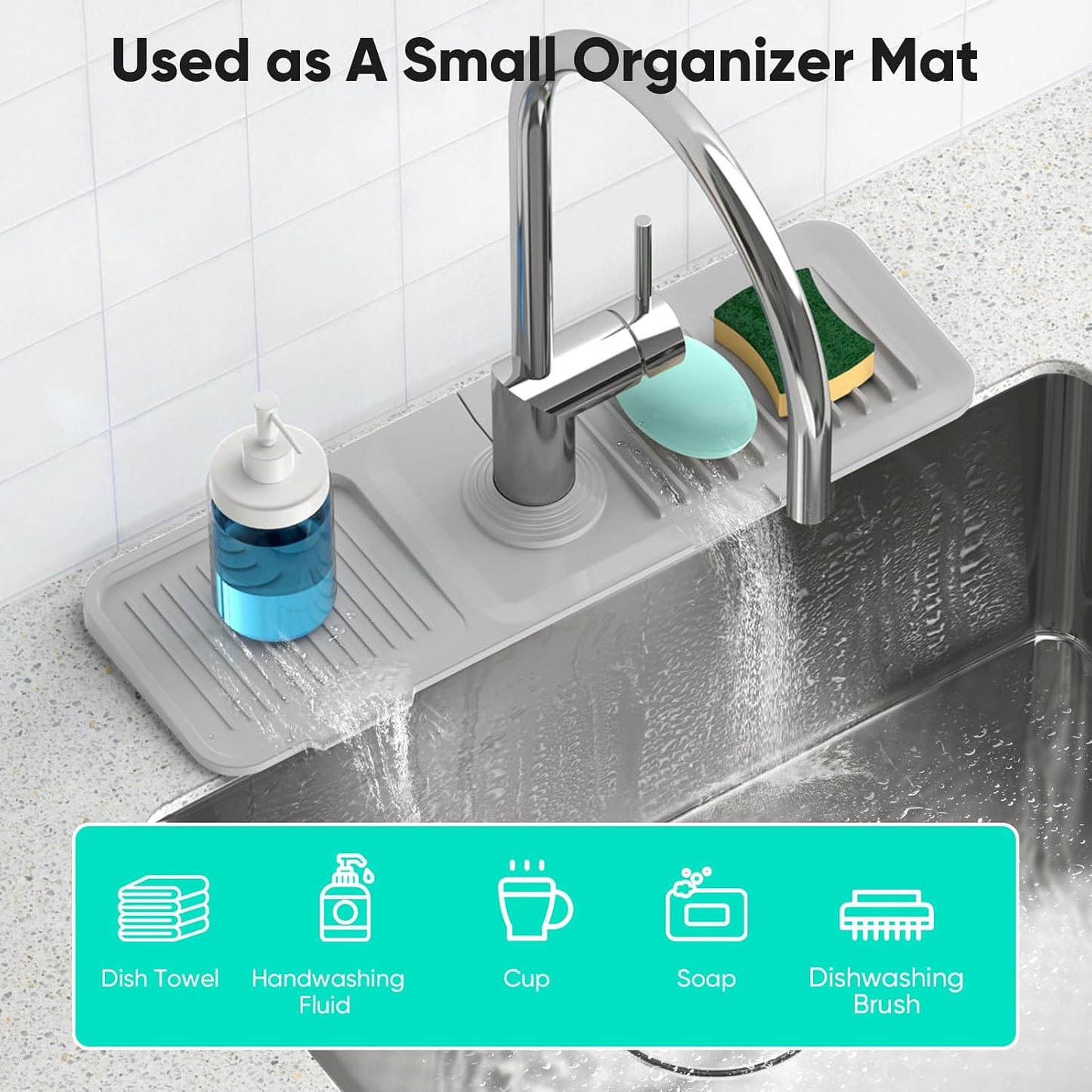 24 Inch Longer Faucet Mat for Kitchen Sink [5° Slope Fast Self-draining]Bathroom Kitchen Sink Splash Guard Silicone Sinks Faucet Mat Splash Guard for Kitchens Sinks Area Tidy Splashs Draining Mats