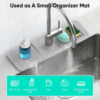 24 Inch Longer Faucet Mat for Kitchen Sink [5° Slope Fast Self-draining]Bathroom Kitchen Sink Splash Guard Silicone Sinks Faucet Mat Splash Guard for Kitchens Sinks Area Tidy Splashs Draining Mats