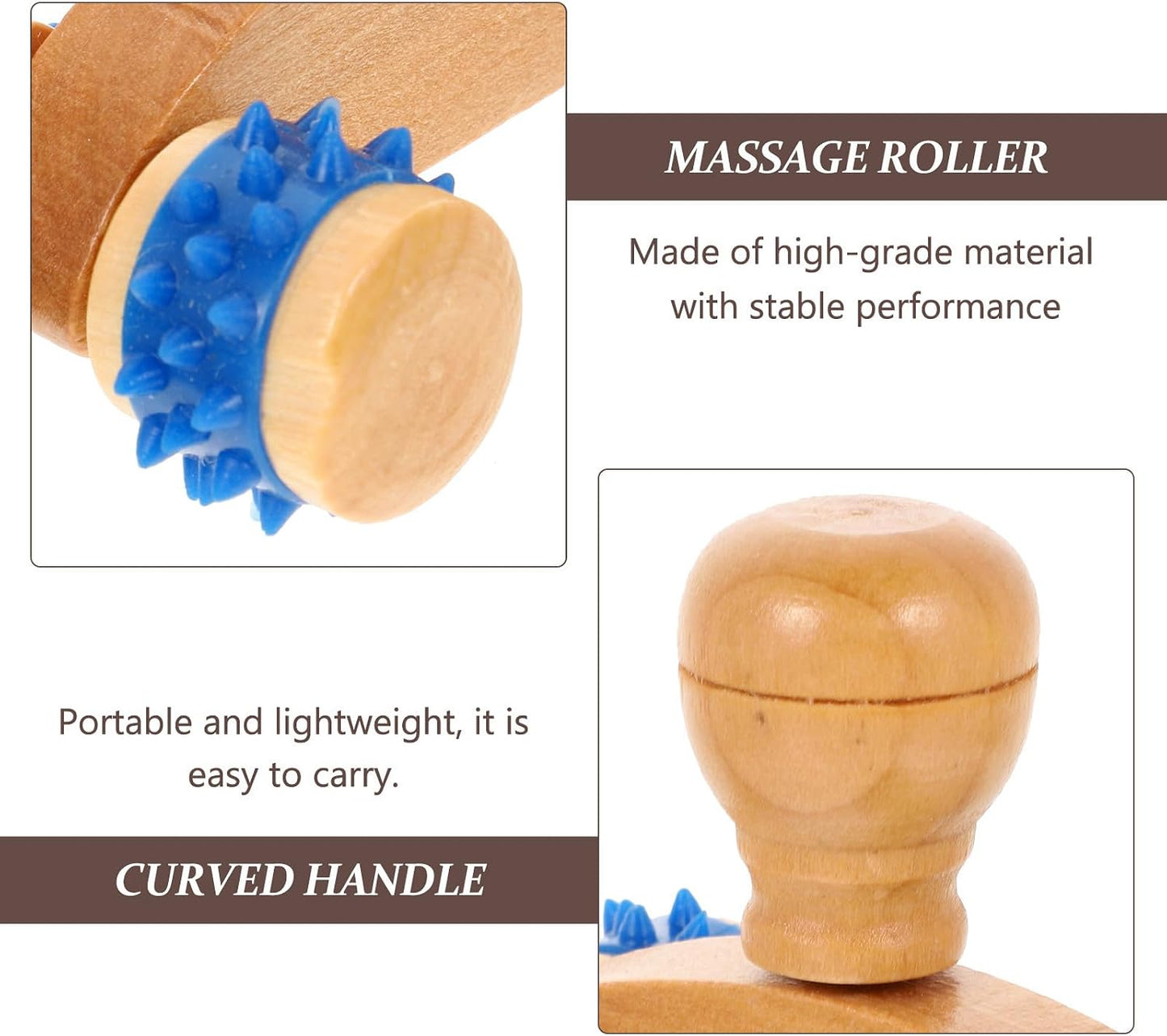 Holibanna 3pcs Wooden Massage Roller Moon Car for Relaxing Massage and Relieving Muscle Fatigue, Handheld Back Massager Stick Suitable for Yoga After Exercise