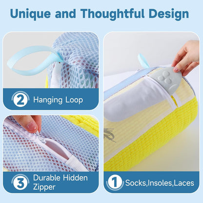 2PCS XXL Shoe Washing Machine Bag with Adjustable Shoes Trees - Heavy Duty Reusable Shoe Laundry Bag for Washer and Dryer - 360° Deep Clean & Protect Chenille Microfiber Sneakers Wash Bags - White