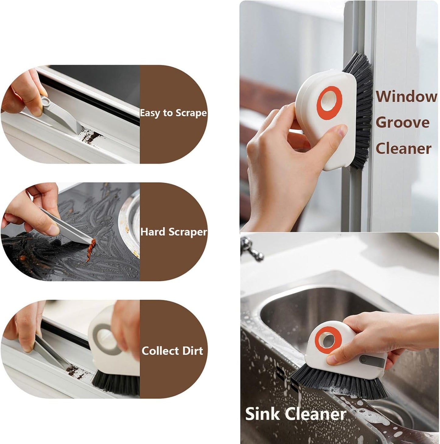 Groove Cleaning Brush 2 in 1 Grout Cleaner Tool Grip Brush Hard Bristle Crevice Cleaning Brush for Sliding Door Track, Window Sill, Window Seal