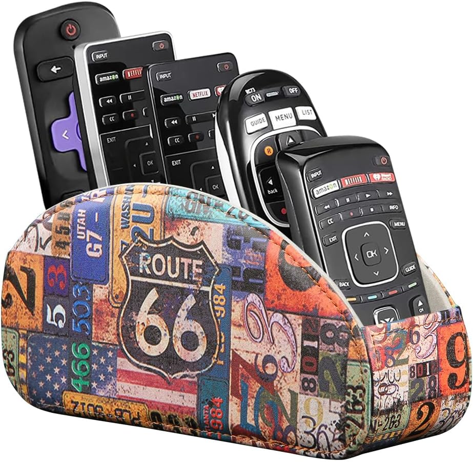 Pu Leather TV Remote Control Holder with 5 Compartments,Remote Caddy/Tray | Bedside Table Desk Storage Box/Organizer for Pen,DVD,Blu-Ray,Media Player,Heater Controller,Cosmetics,Glasses,Office Supplies