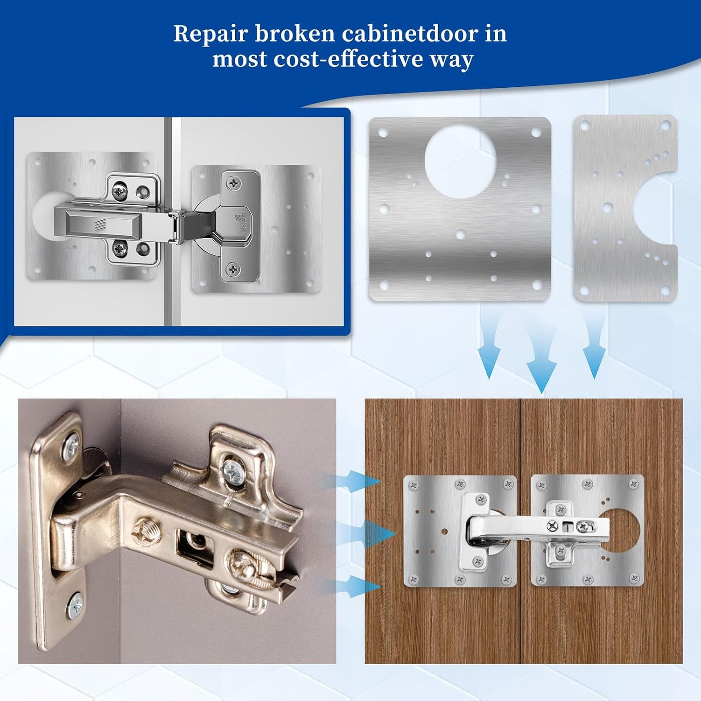 Trinkrittey 6 PCS Hinge Repair Kit Plate for Cabinet Hinges Repair Fixing Plates Stainless Steel Cabinet Hinge Repair Plate with Mounting Screw Hinge Repair Replacement Kit for Cupboard