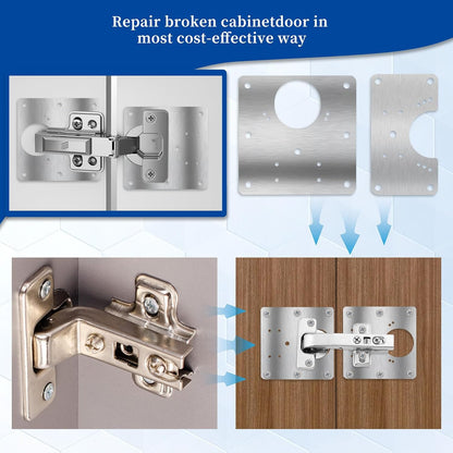Trinkrittey 6 PCS Hinge Repair Kit Plate for Cabinet Hinges Repair Fixing Plates Stainless Steel Cabinet Hinge Repair Plate with Mounting Screw Hinge Repair Replacement Kit for Cupboard