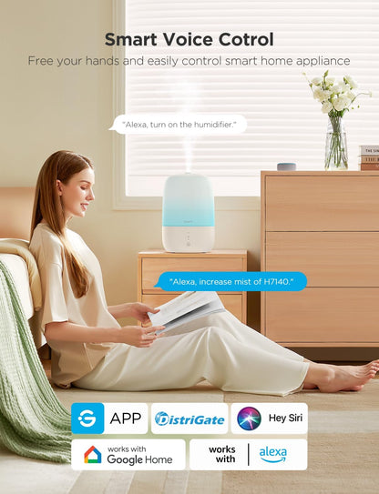 GoveeLife Smart Humidifiers for Bedroom, 3L Top Fill Cool Mist Humidifier | 24dB Quiet Runtime, Humidity Control, Easy to Clean, 25H Lasting, RGB Night Light for Baby, Plants, Works with Alexa