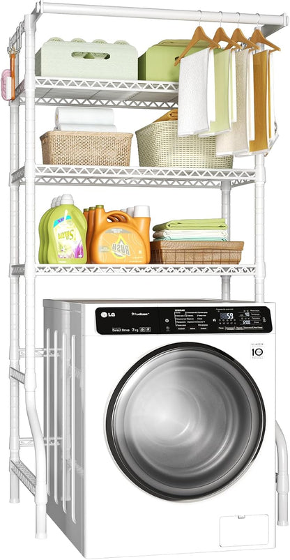 U11 Over Washer and Dryer Shelves, 3 Tiers Laundry Room Storage and Organizer Standing Shelf, Metal Freestanding Clothes Drying Rack, 33.9" W x 19.7" D x 77.6" H, Black
