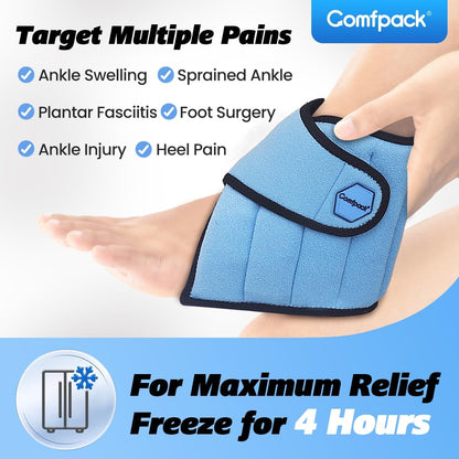 Comfpack Ankle Foot Ice Pack Wrap,2 Hours Cold for Plantar Fasciitis Relief | Large Coverage for Feet Pain Relief, Reusable Ice Boot for Injuries, Sprained Ankle, Swelling, Achilles Tendonitis, Surgery