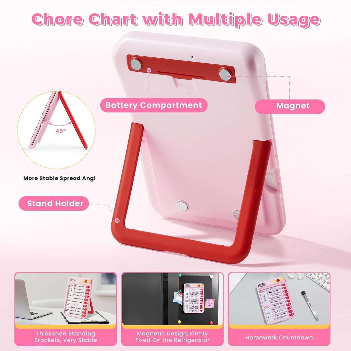 Chore Chart for Kids with Timer, 21 PCS Checklist Magnetic Schedule Board, ADHD Tools with 99-Min Countup/Down Visual Timer, Bedtime/Morning/Daily Routine Chart Dry Erase to Do List with Slider(White)