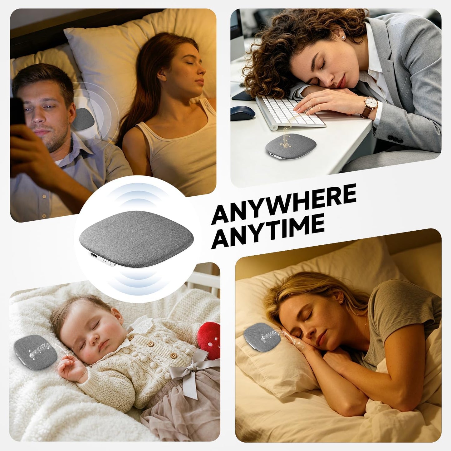 TAZATA Bluetooth Pillow Speaker for Sleeping, Blue | Under Pillow Sleep Speaker, 100 White Noise Sounds (Pink/Brown Noise), Auto-Off Timer, Side Sleeper Friendly