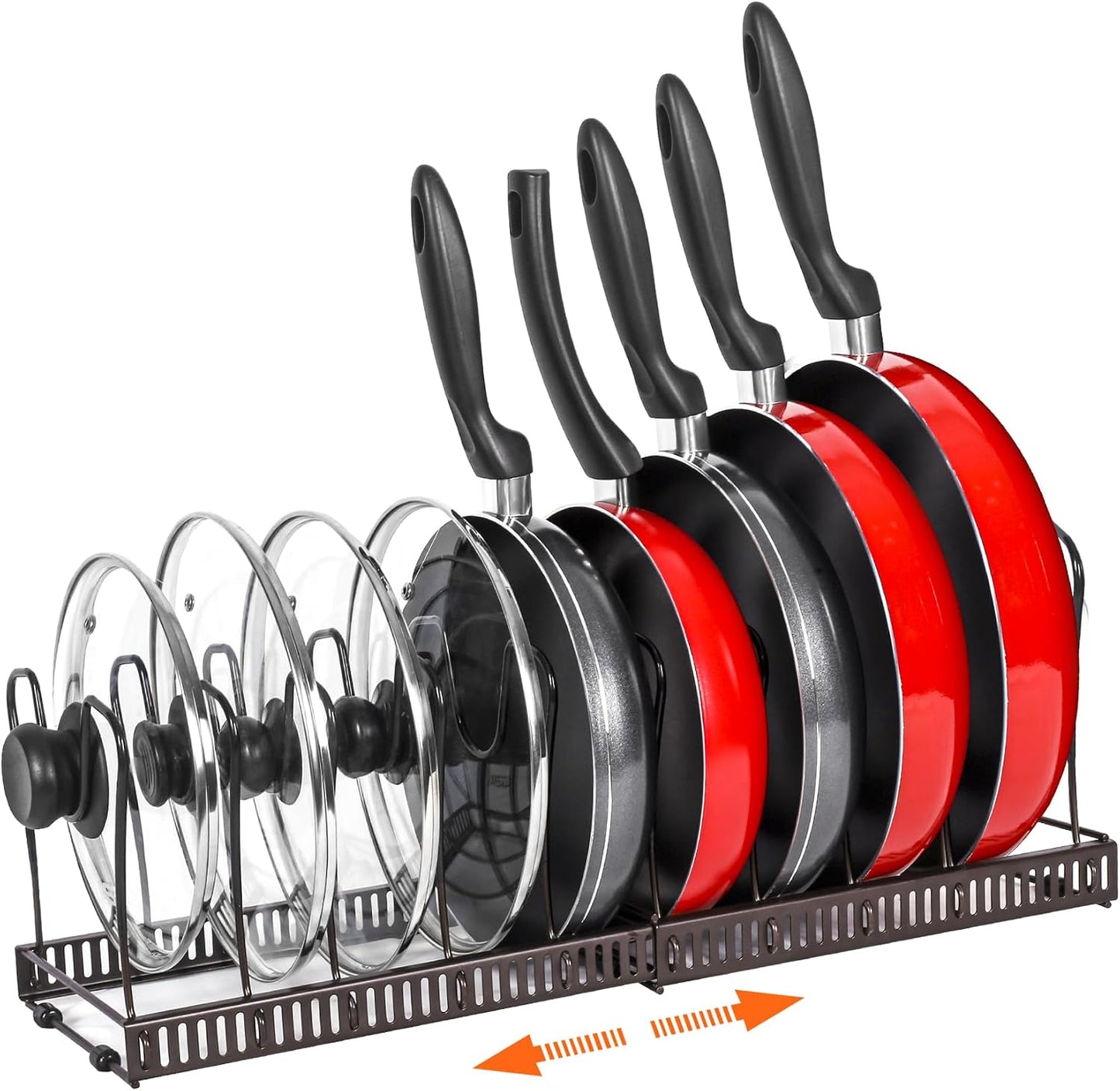 ROOHUA Pot and Pan Lid Organizer Rack for Under Cabinet, 12"-23" Expandable | 10 Adjustable Dividers, Holds Pan Lids, Cookware & Bakeware, Creates Tidy Cabinet Storage, Durable Metal, Bronze