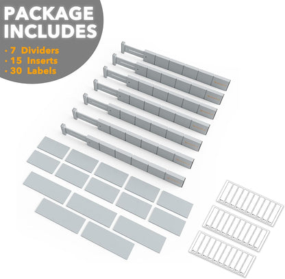 SpaceAid Bamboo Drawer Dividers with Inserts and Labels, Kitchen Adjustable Drawer Organizers, Expandable Organization for Home, Office, Dressers, 4 Dividers with 9 Inserts (17"-22" Natural)
