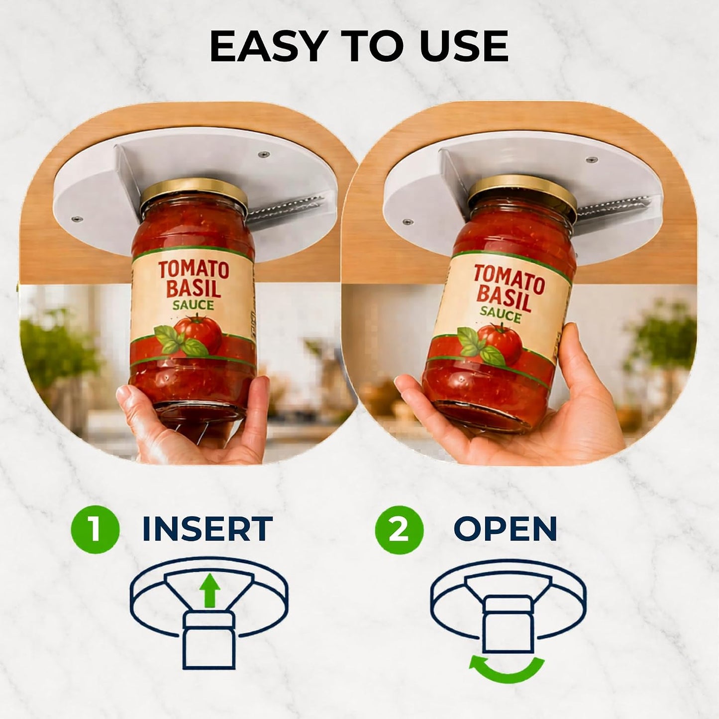 Under Cabinet Jar Opener for Weak Hands and Seniors with Arthritis, One Handed Heavy Duty Bottle and Lid Opener, Under Counter Mount Kitchen Gadget, High-Strength Adhesive and Screws Included