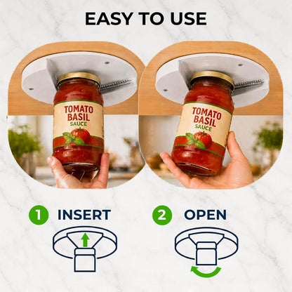 Under Cabinet Jar Opener for Weak Hands and Seniors with Arthritis, One Handed Heavy Duty Bottle and Lid Opener, Under Counter Mount Kitchen Gadget, High-Strength Adhesive and Screws Included