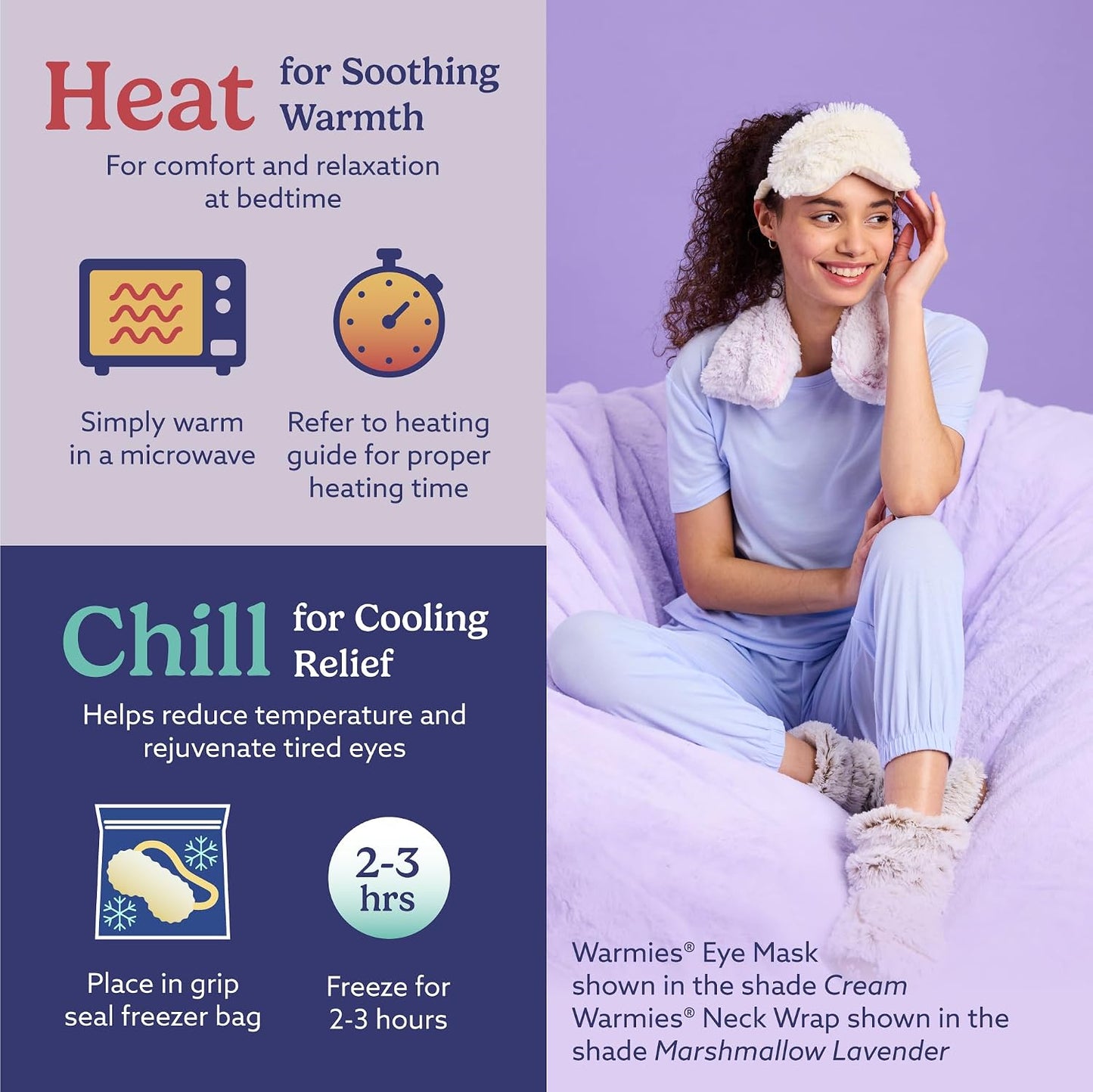 warmies Microwavable Eye Mask for Warmth & Comfort - Heating & Cooling Compress for Calming Relaxation - Weighted & Heated Eye Mask with Scented Lavender for Sleeping - Snowy