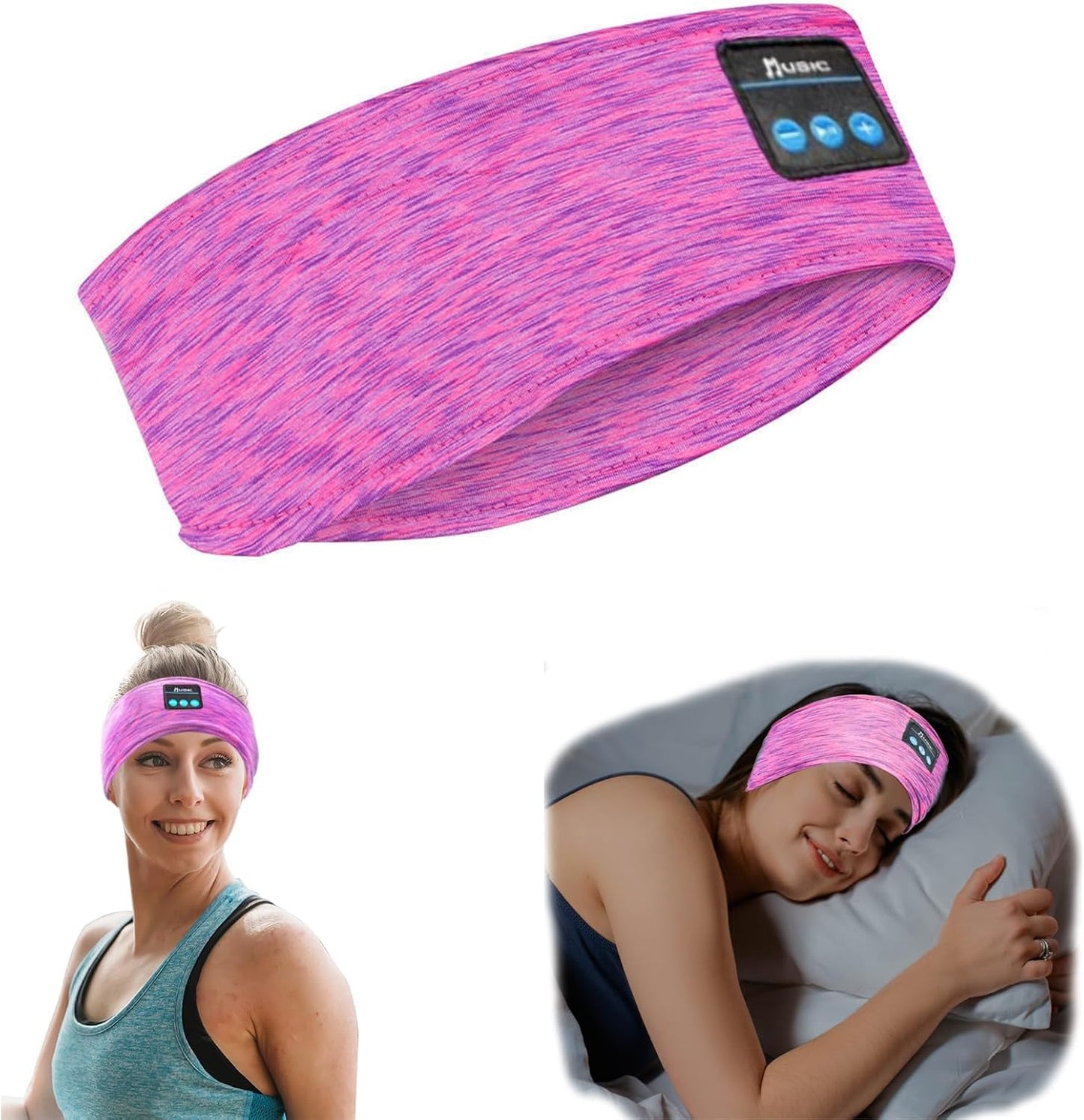 Bluetooth Headphones, Sleep Headphones Headband Wireless for Sleeping Side Sleepers - Adjustable Sleep Headphone, and Bluetooth Headbands for Women (Pink)