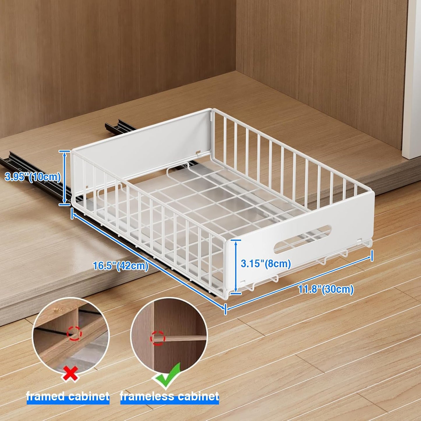 Mustorn 2 Pack Pull Out Cabinet Organizer, Slide Out Drawers for Cabinets, Peel and Stick, Heavy Duty Shelves for Kitchen, Cupboard, Pantry, Bathroom (16.5"D*11.8"W*3.94"H-Black)