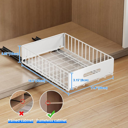Mustorn 2 Pack Pull Out Cabinet Organizer, Slide Out Drawers for Cabinets, Peel and Stick, Heavy Duty Shelves for Kitchen, Cupboard, Pantry, Bathroom (16.5"D*11.8"W*3.94"H-Black)