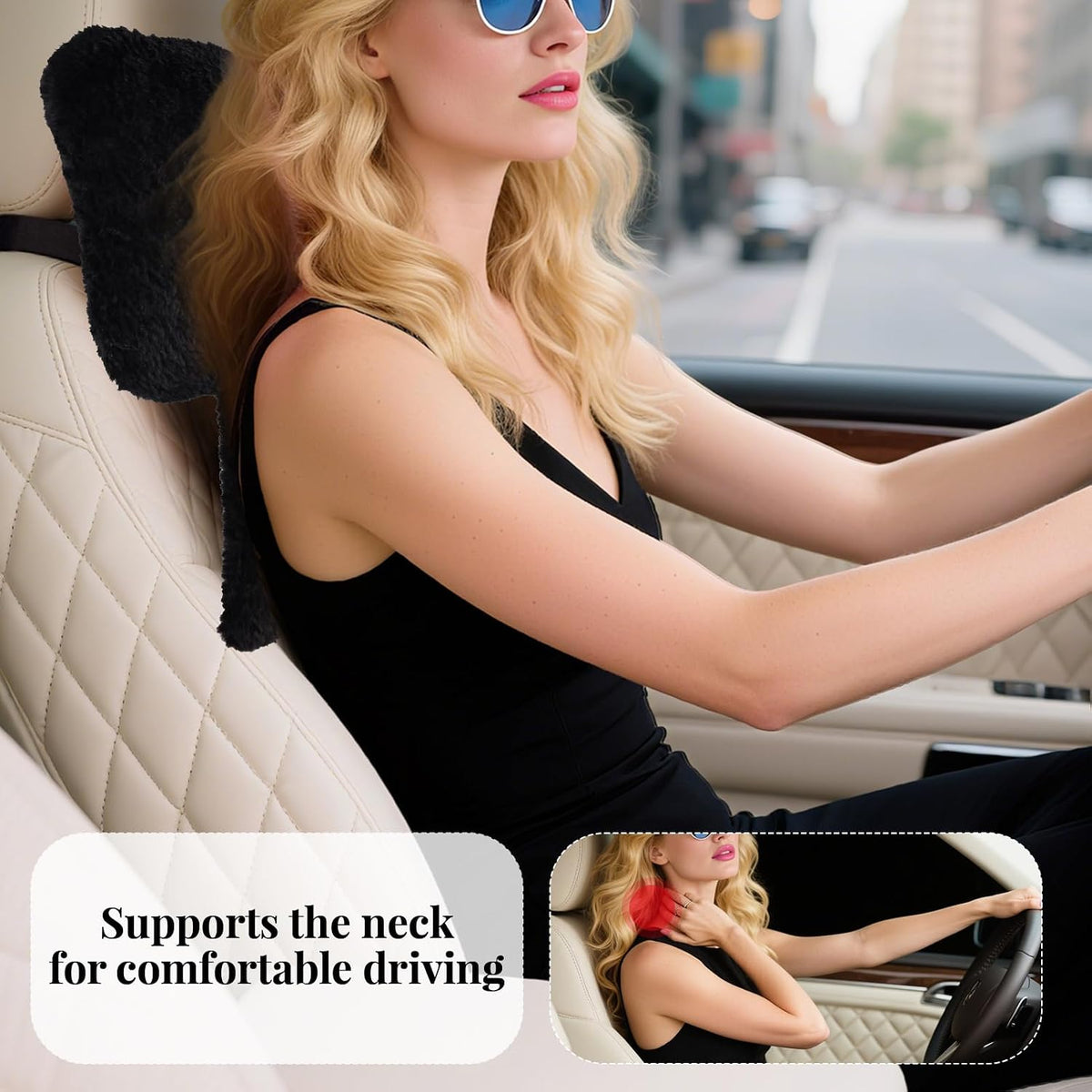 2 Pack Bow Car Headrest Pillows Plush Car Neck Pillows for Travel Driving Office Chair Head Support Cushions, Also Cute Car Decor Accessories (Black)