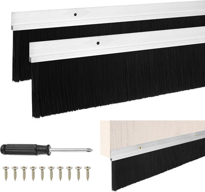 M METERXITY 2-Pack Door Brush Bottom Sweep, 39" L x 2.6" W H-Shape Aluminum Alloy Base with 1.6" Nylon Brush for Industrial/Home/Garage Door Seal, Strong Adhesive Weather Stripping Kit[Silver]