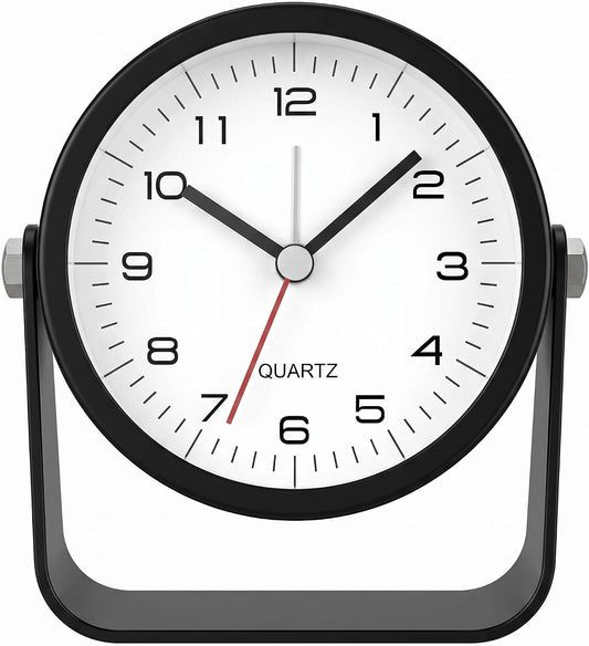 Small Desk Alarm Clock for Kids, 3.5 Inch Battery Operated Analog Silent Clock with Adjustable Angle and Warm Night Light, Cute Vintage Metal Bedside Clock for Children's Room Boys Girls (orange)