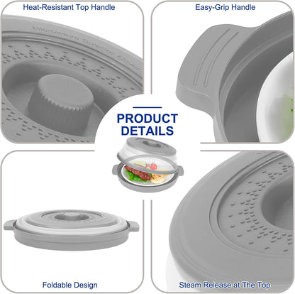 Microwave Splatter Cover for Food with Handle &Heat-Resistant Mat, 10.7" Collapsible Microwave Plate Cover - BPA Free, Dishwasher Safe Food Lid, Multi-Use Colander & Steamer for Meal Prep （Black）